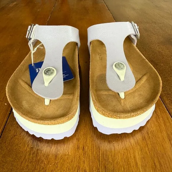 Birkenstock Papillio Gizeh Nubuck Leather Platform Sandals Sz 5 EU 36 Lavender