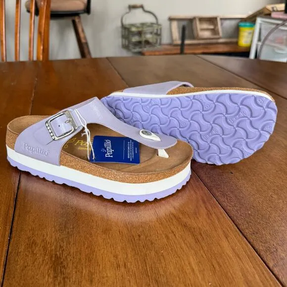 Birkenstock Papillio Gizeh Nubuck Leather Platform Sandals Sz 5 EU 36 Lavender