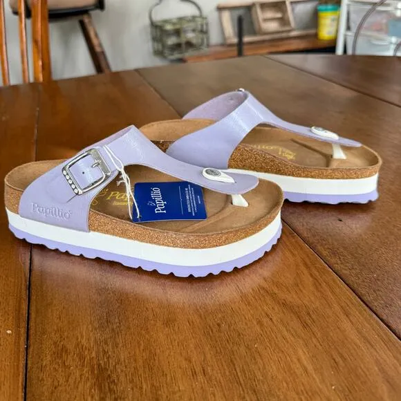 Birkenstock Papillio Gizeh Nubuck Leather Platform Sandals Sz 5 EU 36 Lavender