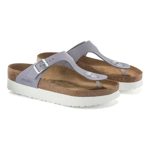 Birkenstock Papillio Gizeh Nubuck Leather Platform Sandals Sz 5 EU 36 Lavender