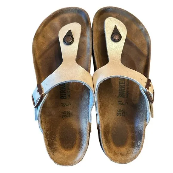 BIRKENSTOCK Pearl White Gizeh Birko-Flor -Women's EU 36 US 5 5.5