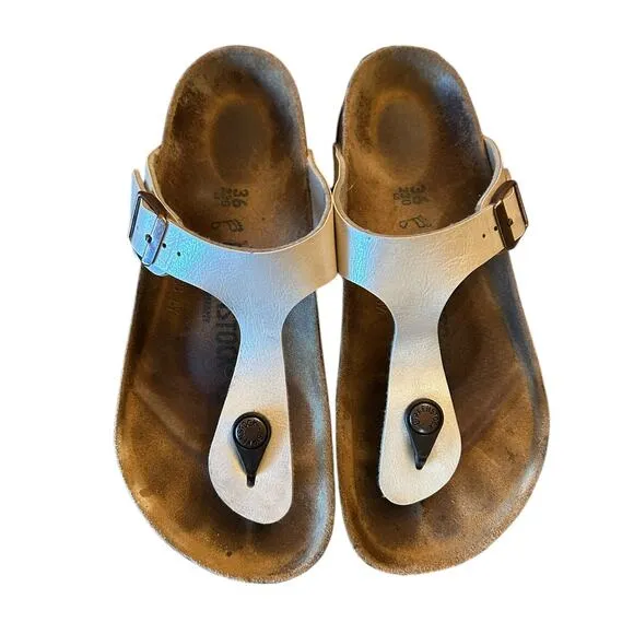 BIRKENSTOCK Pearl White Gizeh Birko-Flor -Women's EU 36 US 5 5.5