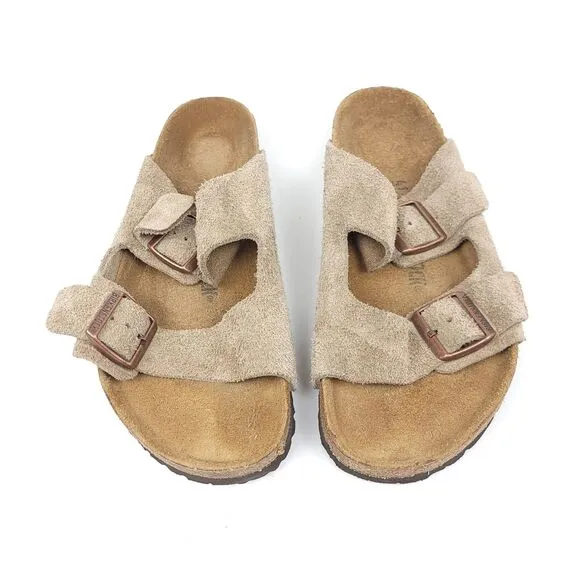 Birkenstock Taupe Soft Footbed Suede Leather Neutral EVA Sandals Women's 10 VSCO