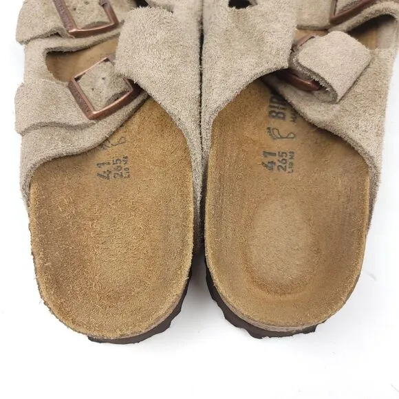 Birkenstock Taupe Soft Footbed Suede Leather Neutral EVA Sandals Women's 10 VSCO