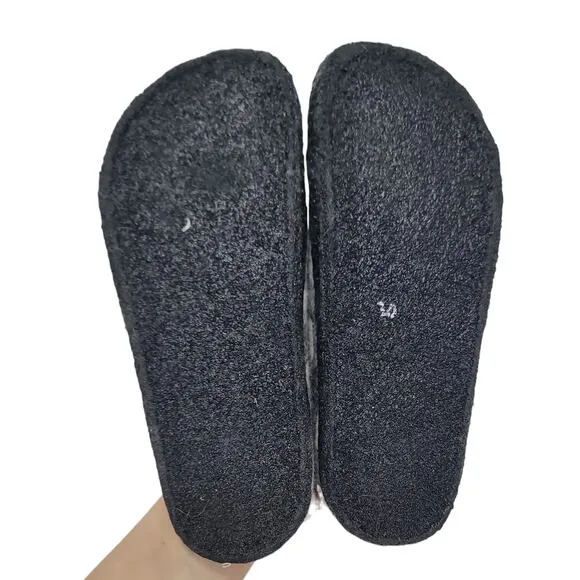 Birkenstock Zermatt Shearling Sabot Slip On Shoes in Black &amp; White Plaid Girls 1