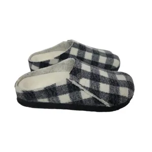 Birkenstock Zermatt Shearling Sabot Slip On Shoes in Black &amp; White Plaid Girls 1