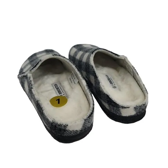 Birkenstock Zermatt Shearling Sabot Slip On Shoes in Black &amp; White Plaid Girls 1