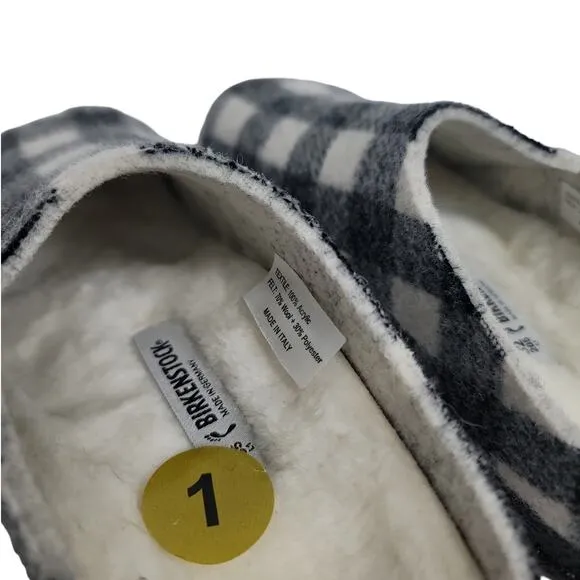 Birkenstock Zermatt Shearling Sabot Slip On Shoes in Black &amp; White Plaid Girls 1