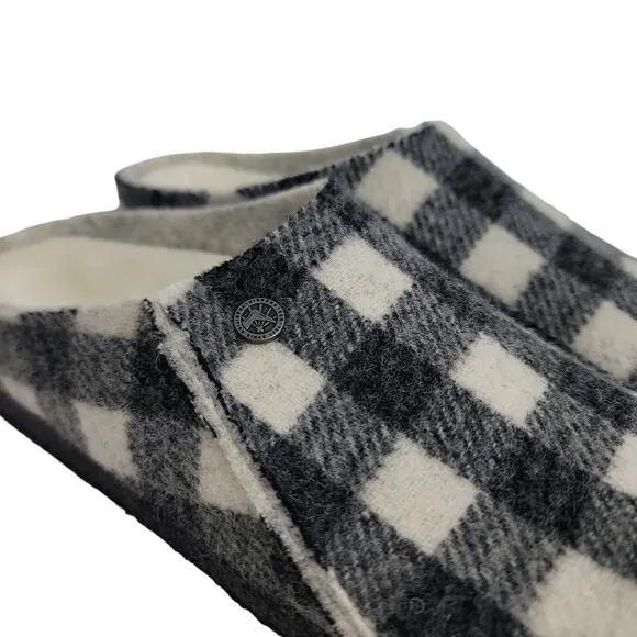 Birkenstock Zermatt Shearling Sabot Slip On Shoes in Black &amp; White Plaid Girls 1