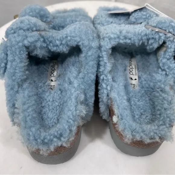 Birkenstocks NWT Papillio Platform Arizona Teddy Slide Sandals Blue Size 38/7