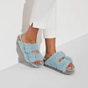 Birkenstocks NWT Papillio Platform Arizona Teddy Slide Sandals Blue Size 38/7