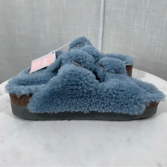 Birkenstocks NWT Papillio Platform Arizona Teddy Slide Sandals Blue Size 38/7
