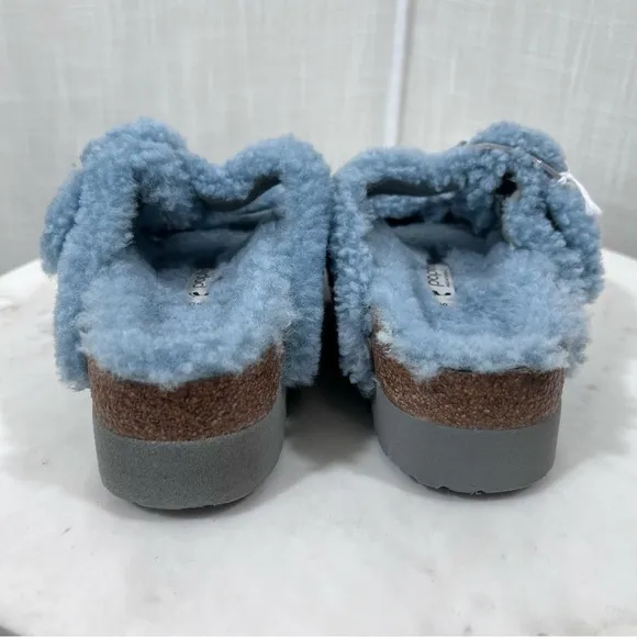 Birkenstocks NWT Papillio Platform Arizona Teddy Slide Sandals Blue Size 38/7
