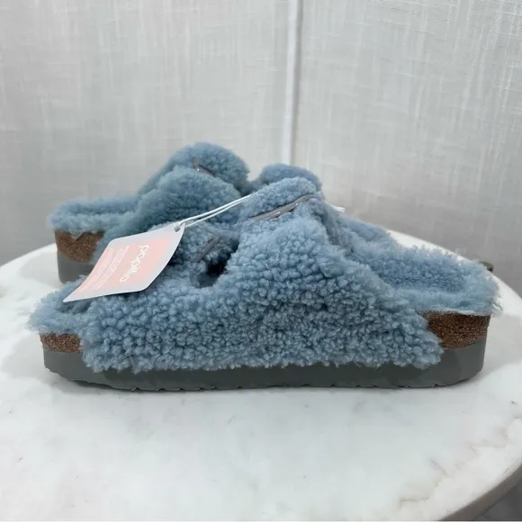 Birkenstocks NWT Papillio Platform Arizona Teddy Slide Sandals Blue Size 38/7