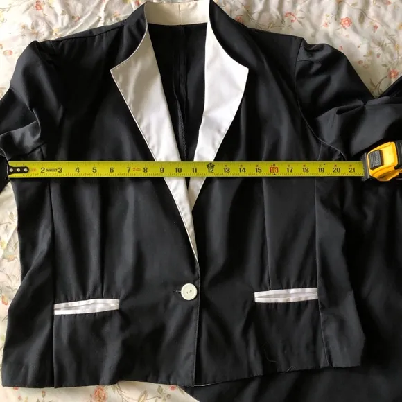 Black and white vintage skirt blazer suit set with a touch of glamour