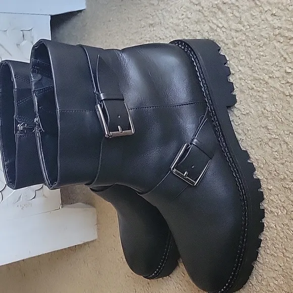 Black Leather Ankle Boots with Buckles