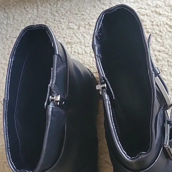 Black Leather Ankle Boots with Buckles