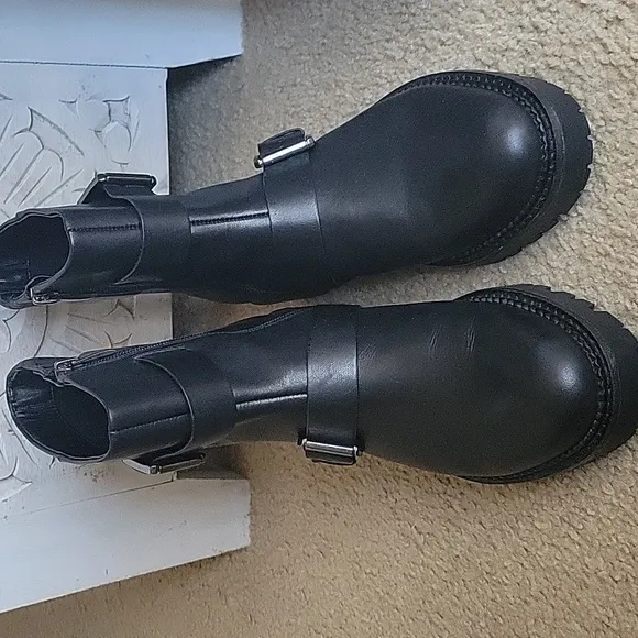Black Leather Ankle Boots with Buckles