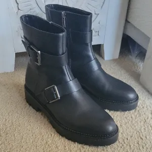 Black Leather Ankle Boots with Buckles