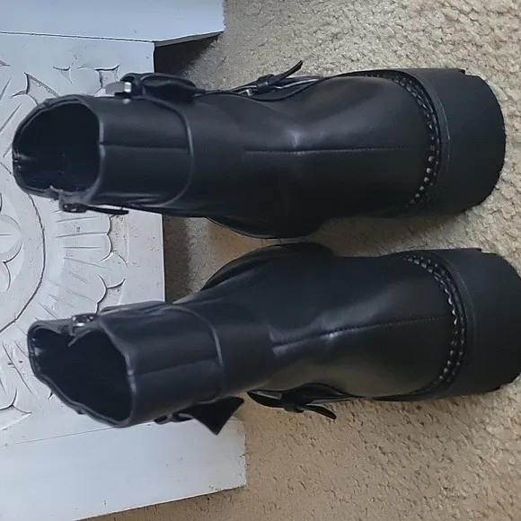 Black Leather Ankle Boots with Buckles