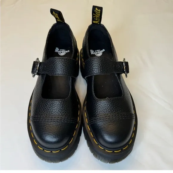 Black Leather Platform Mary Jane Shoes