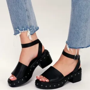Black Leather Strappy Platform Sandals