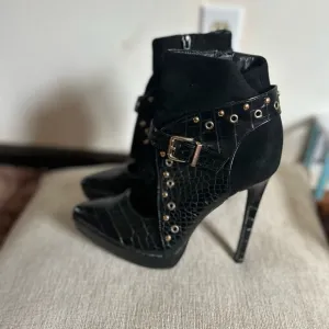 Black Studded High Heel Ankle Boots