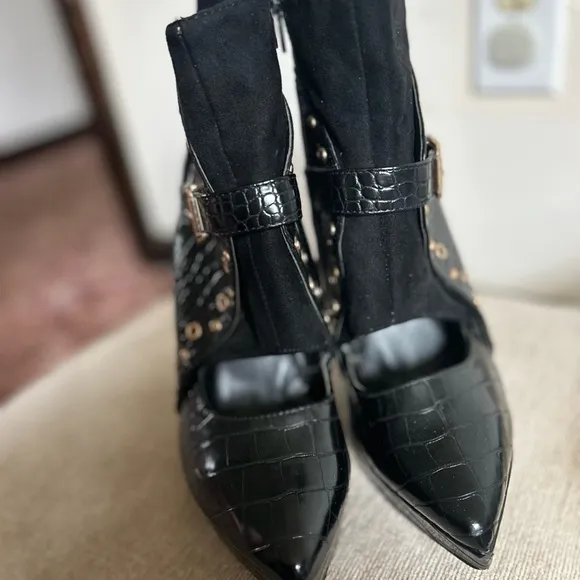 Black Studded High Heel Ankle Boots