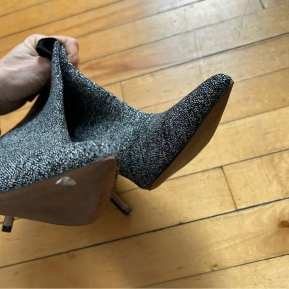 Black Suede Studio Sz 9 Metallic Silver Pointy Toes Sock High Heels Boots