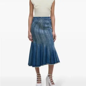 Blue Denim Midi Skirt