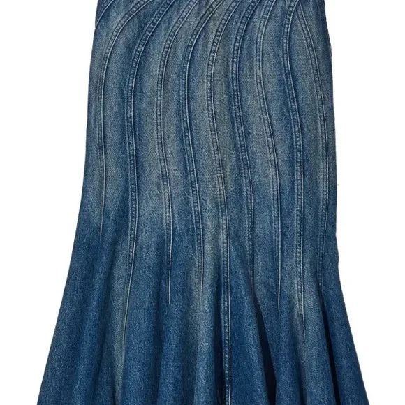 Blue Denim Midi Skirt