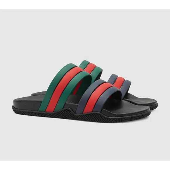 BNWT Gucci Men’s Web Logo Rubber Slides Sandals Shoes Sz US 10 EU 43