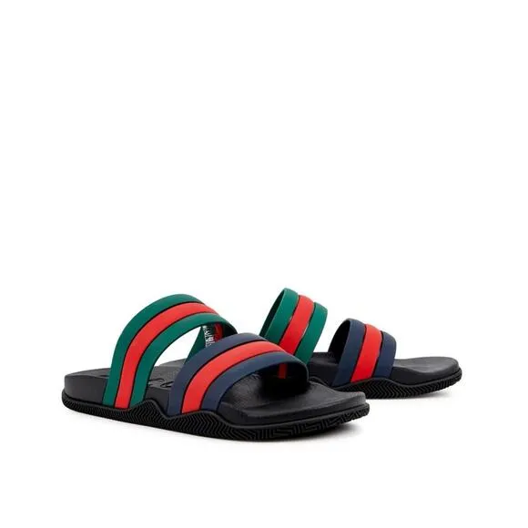 BNWT Gucci Men’s Web Logo Rubber Slides Sandals Shoes Sz US 10 EU 43