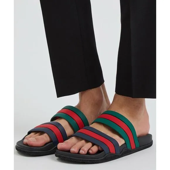 BNWT Gucci Men’s Web Logo Rubber Slides Sandals Shoes Sz US 10 EU 43