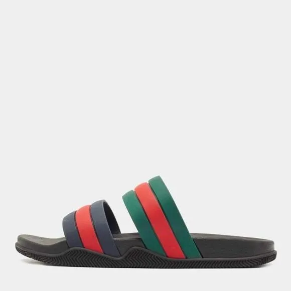 BNWT Gucci Men’s Web Logo Rubber Slides Sandals Shoes Sz US 10 EU 43