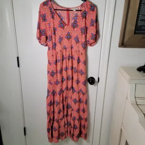 Boden Floral Print Tiered Midi Dress in Fire Poppy | Boden Dress | Size 10L