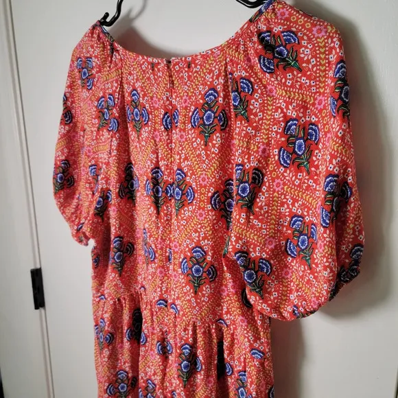 Boden Floral Print Tiered Midi Dress in Fire Poppy | Boden Dress | Size 10L