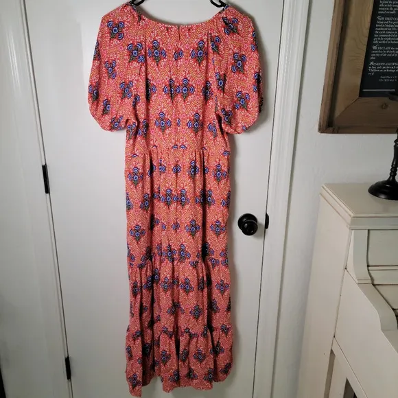 Boden Floral Print Tiered Midi Dress in Fire Poppy | Boden Dress | Size 10L