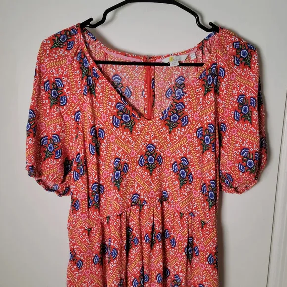 Boden Floral Print Tiered Midi Dress in Fire Poppy | Boden Dress | Size 10L