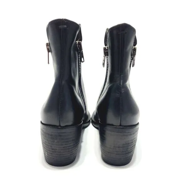 Boemos Women's Solid Black Leather Side Zip Block Heel Ankle Boots Size 6 Shoes