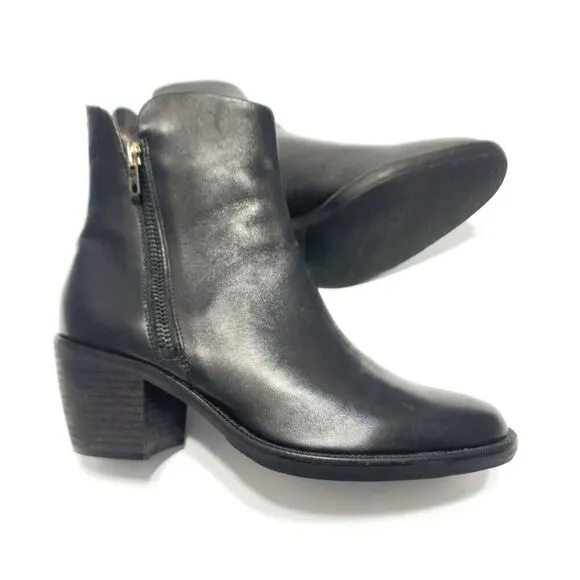 Boemos Women's Solid Black Leather Side Zip Block Heel Ankle Boots Size 6 Shoes