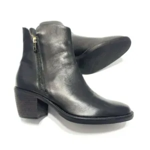 Boemos Women's Solid Black Leather Side Zip Block Heel Ankle Boots Size 6 Shoes
