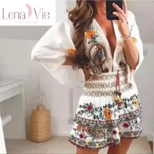 Boho Summer Embroidered Flared Kimono 2 Piece Skirt Set, Cotton Floral K…