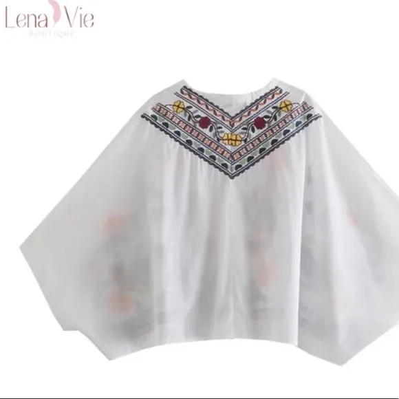 Boho Summer Embroidered Flared Kimono 2 Piece Skirt Set, Cotton Floral K…