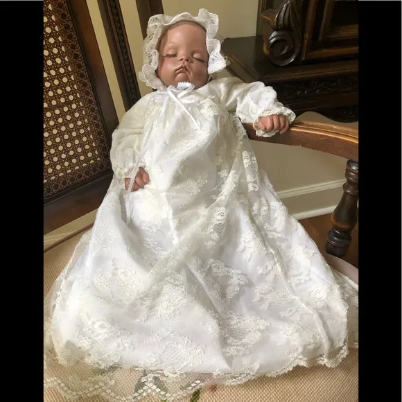 boots Tyner Sugar Britches bisque Life size/weight baby doll christening dress