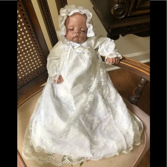 boots Tyner Sugar Britches bisque Life size/weight baby doll christening dress