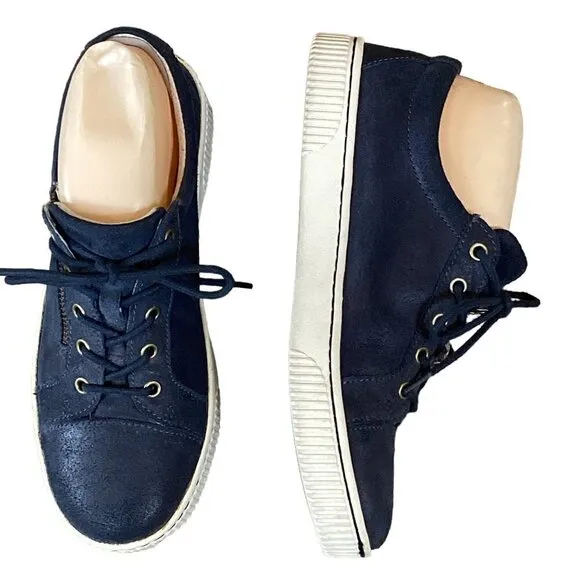 Born Paloma Leather Sneaker Zipper Tie Slip-On Women's Navy Blue Size 7.5 266G