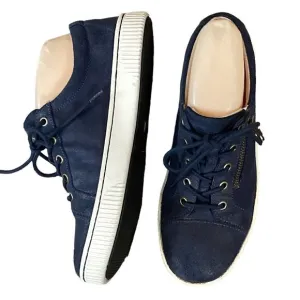 Born Paloma Leather Sneaker Zipper Tie Slip-On Women's Navy Blue Size 7.5 266G