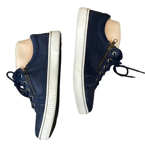 Born Paloma Leather Sneaker Zipper Tie Slip-On Women's Navy Blue Size 7.5 266G