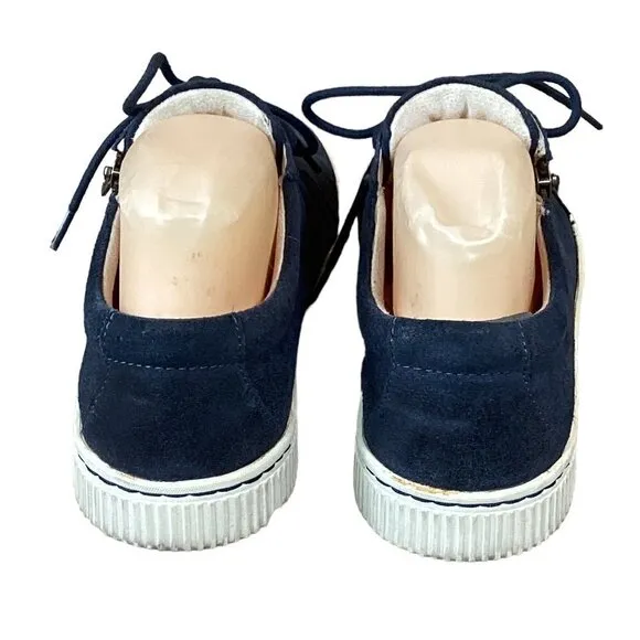 Born Paloma Leather Sneaker Zipper Tie Slip-On Women's Navy Blue Size 7.5 266G